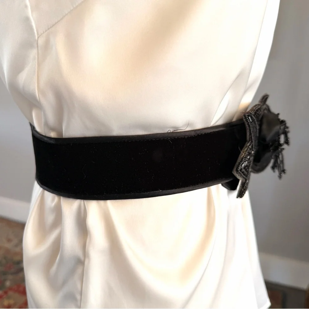 Magid Black Beaded Floral Belt